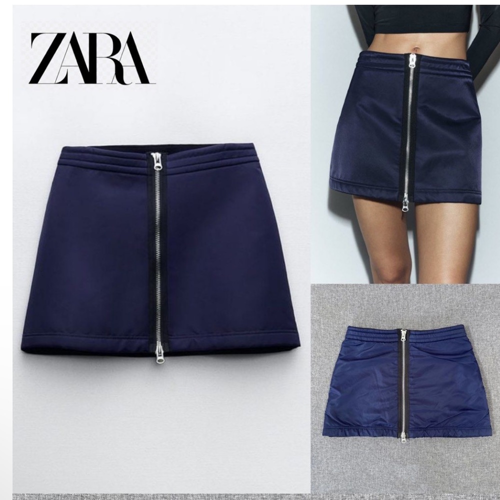 NWOT Zara Blue Zip Mini Skirt